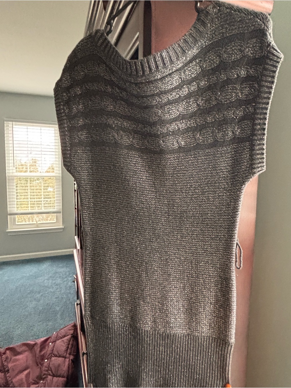 take out Gray Off-Shoulder Cable Knit Sweater Dress